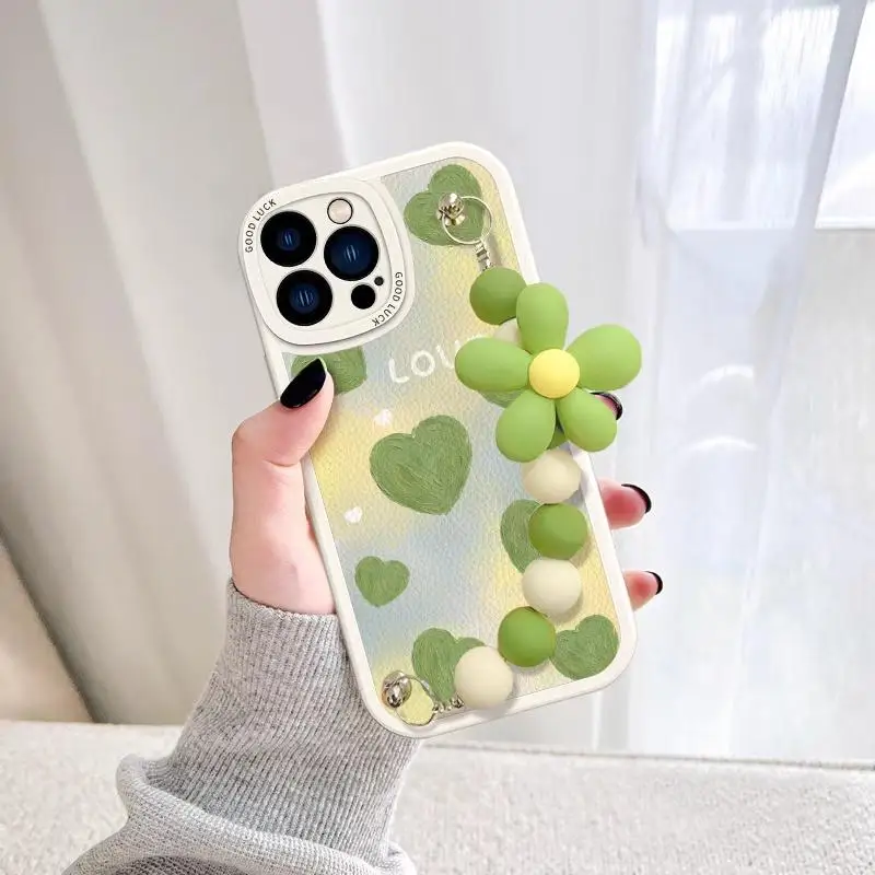 Case Voor Xiaomi Mi 11 Lite 5G Ne 11T 9T 10 12 12S 10T Pro 9 8 Se Poco X4 Gt X3 Nfc Bloem Zachte Siliconen Hoes Met Polsketting