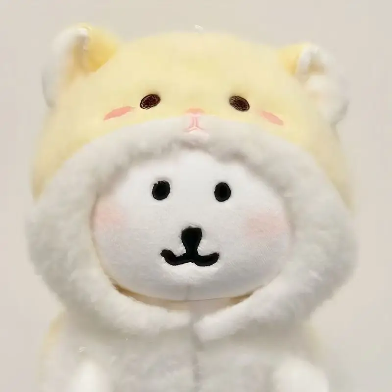 Kawaii 10cm Plush Doll Outfit, Hamster Jumpsuit with Matching Hood & Cloak, 2025 New Animal Set, Cute Cotton Doll Clothes Collec