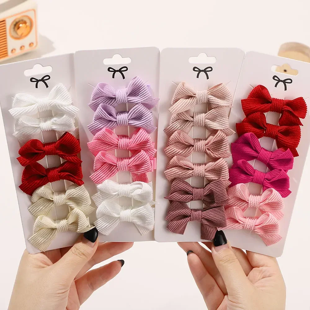 Arcoíris lazos 6 unids/set Mini lazos horquillas conjunto para niña lazo clásico flequillo para el cabello horquilla niños encantadores accesorios