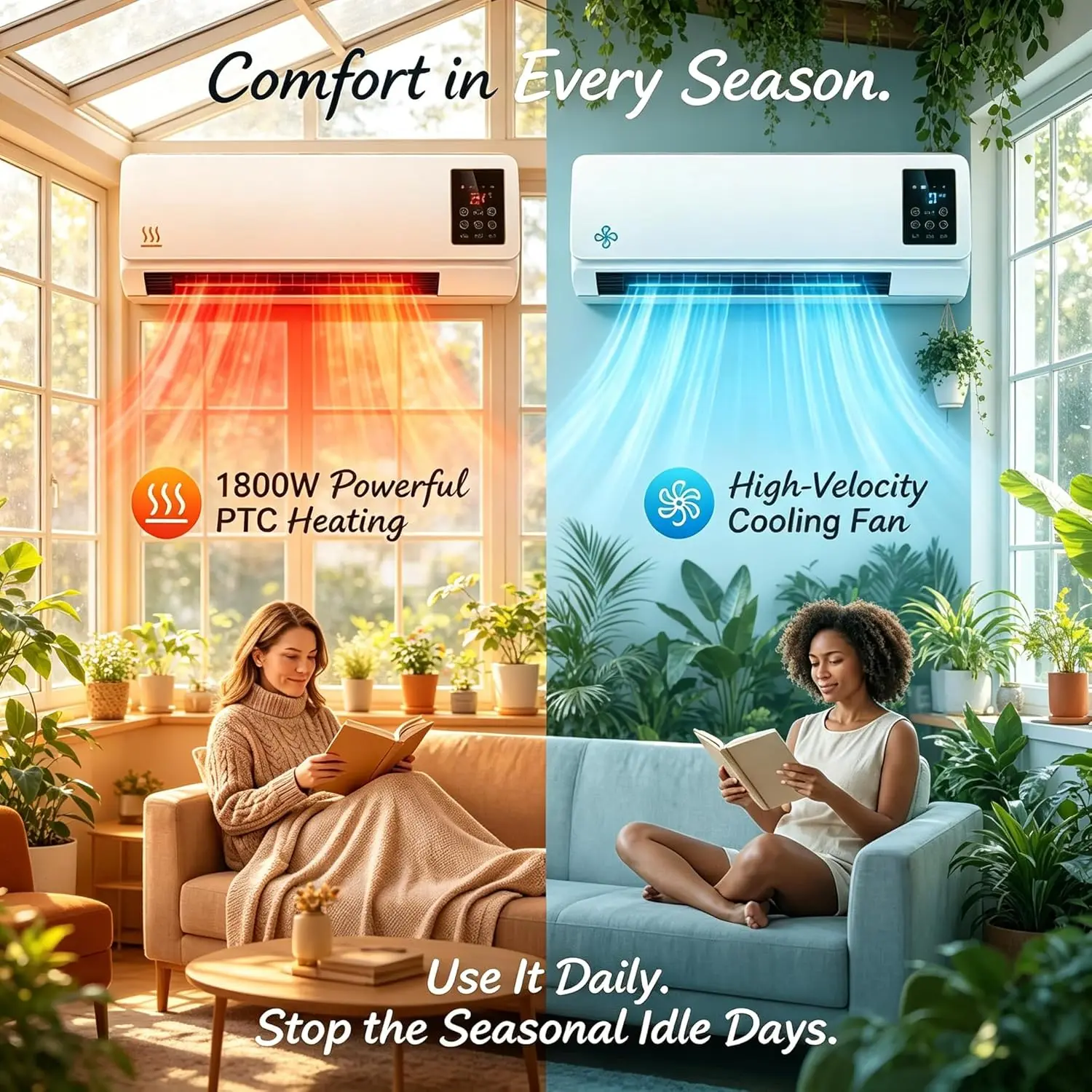 Wall Mount Ductless Air Conditioner, 2-in-1 Heater and Cooling Combo, Smart Room AC Unit, Wall-Mounted Ductless Air Conditioner, Smart Room AC Unit with Remote Timer (White)