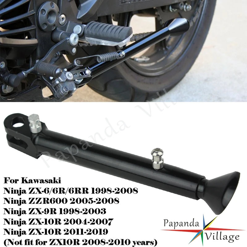 Black Motorcycle Adjustable Kickstand Kick Side Stand Kit For Kawasaki Ninja ZX-10R 04-07 11-19 ZX-9R ZZR600 ZX-6/6R/6RR 98-08