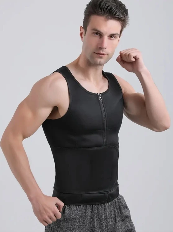 Men's Body Shaper Tops, Tummy Control Belt Slimming Fat Burning Weight Loss Bustier Belt Vest, Sleeveless Round Neck Tank Tops