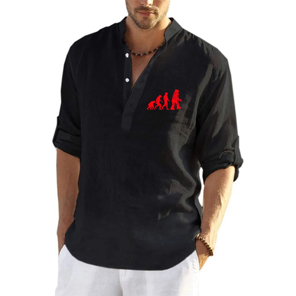 Chemise en lin à manches longues pour homme, col en V, imprimé logo amusant sur le thème de l'été 2026, rafraîchissante et anti-adhérente au corps, tendance