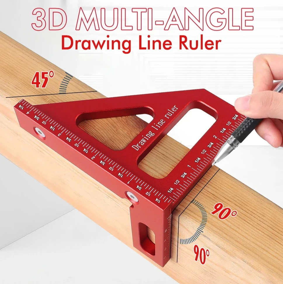 Metric Inch Aluminum Alloy Multi Angle Ruler,45/90 Degree Adjustable ProtractorforCarpentry Layout Measuring,Miter Triangle Tool
