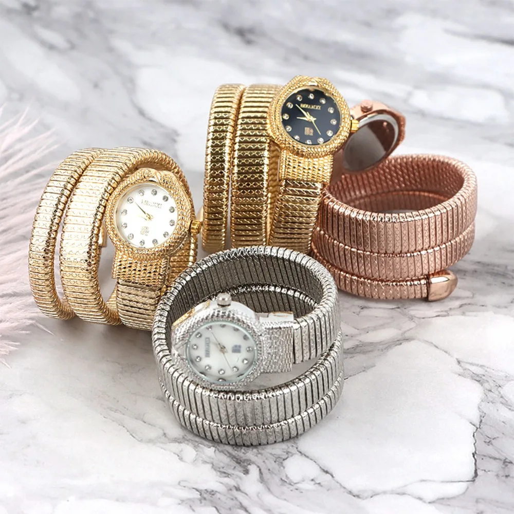 الإبداعية الأفعى شكل كوارتز ساعة الفولاذ المقاوم للصدأ حزام سوار ساعة اليد الساعات