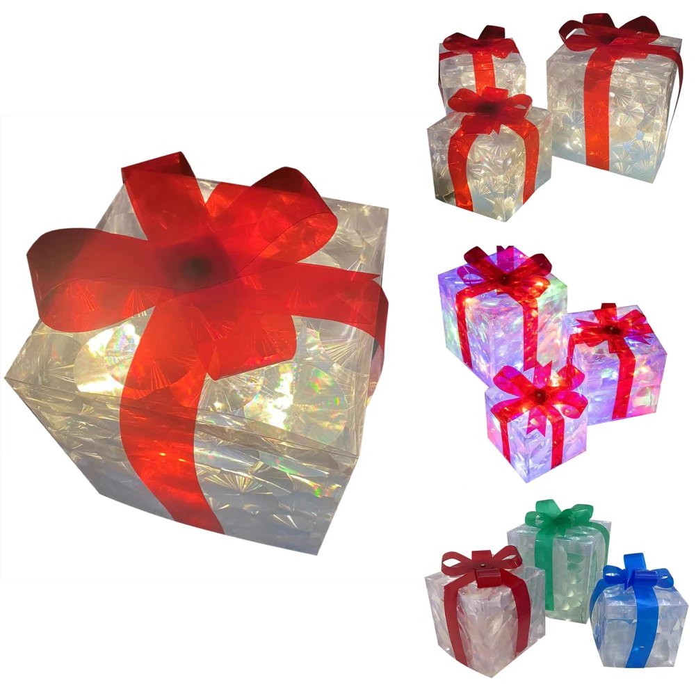 

1pc/3pcs Christmas Lighted Gift Boxes Xmas Lighting Box With Bow For Christmas Party Home Indoor Porch Decoration
