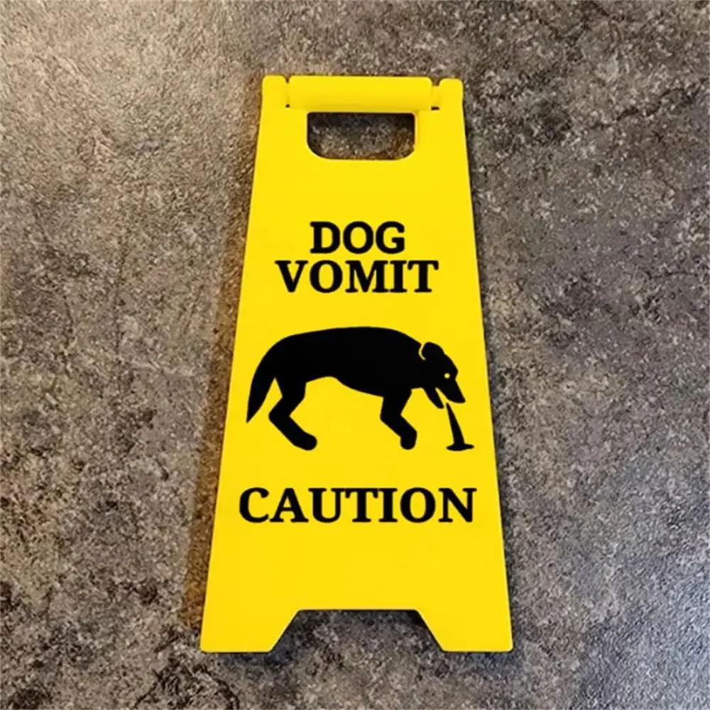 Durable Funny Cat Vomit Sign Bright Yellow Gift Warning Sign Dog Vomit Sign