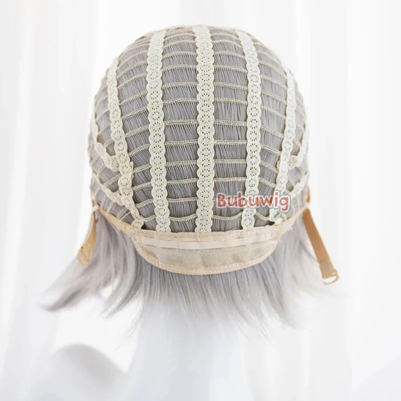 CyBubuwig الشعر الاصطناعية Kaine تأثيري الباروكات لعبة NieR Kaine النساء حفلة لعب الأدوار قصيرة مستقيم الفضة شعر مستعار أبيض مقاومة للحرارة