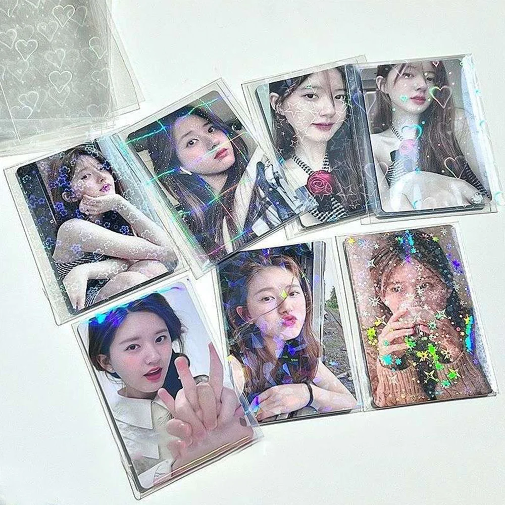 50Pcs Laser Card Film Idol Card Flat Mouth Card Cover Photocard Holder Transparent Card Sleeve Small Card Packaging Bag