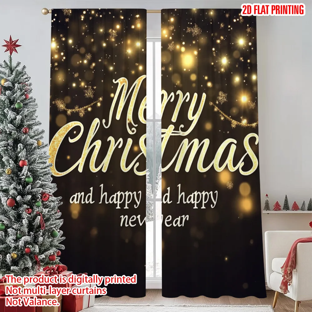 

2pcs 2D flat printing Christmas Curtain Winter Christmas 0 100% Polyester Without Electricity Festive Holiday Use for Room