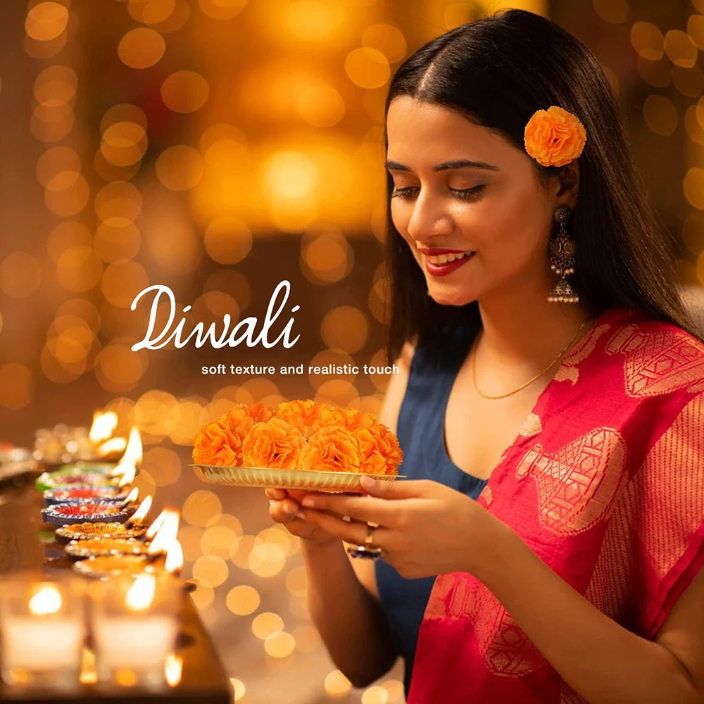 YeeNanee-رؤوس زهور القطيفة الاصطناعية مع جذع ، قطيفة قطيفة حرير برتقالي لديكور ديا دي لوس مويرتوس ، يوم الموتى تصنعه بنفسك ، 60 *