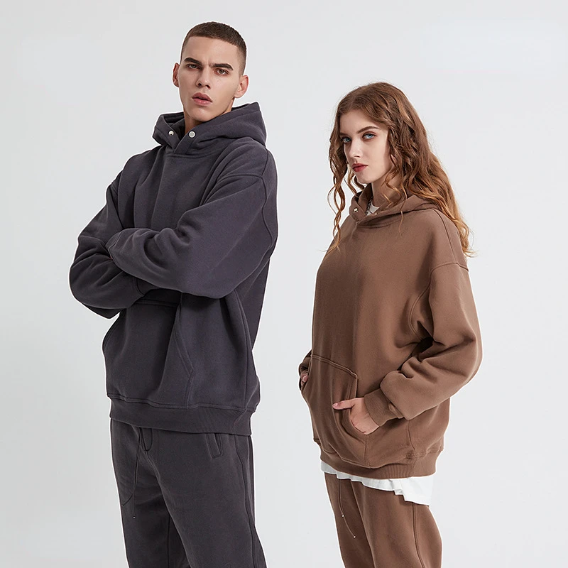 2022 autumn and winter polar fleece solid color hooded sweater 2-piece set loose plus velvet drawstring tide brand sweatpants