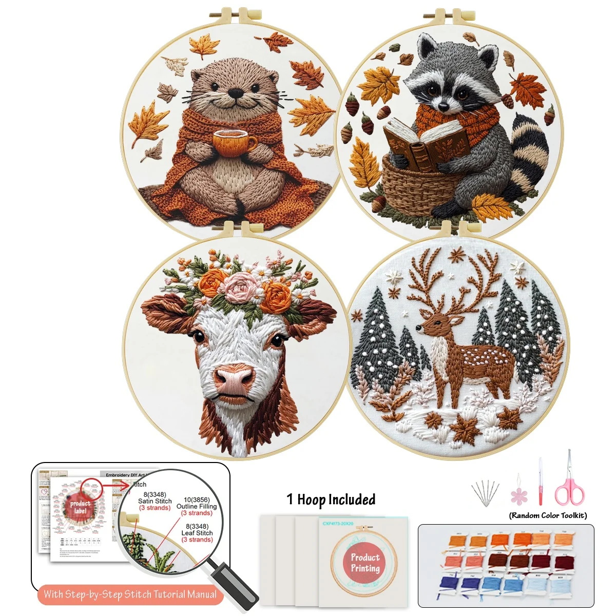 4-teiliges DIY-Stickmaterial-Set für Anfänger, inklusive Nadeln, Fäden, Stick-Starter-Kit, Kreuzstich-Kunst als Geschenk. – Detail 3
