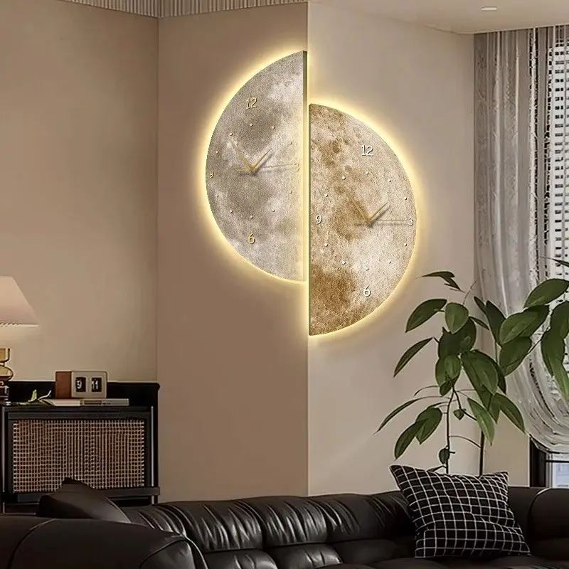 Nordic Wall Clock Minimalist Morden Design Luxury Corner Clocks Voice Controlled Interior Wall Lamp Living Room Decorations