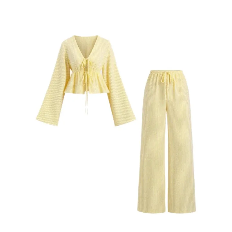 Striped Leace-up New In Matching Sets 2 Pieces Set For Woman Two Piece Outfits Simple Style All-match Casual Commuting Office