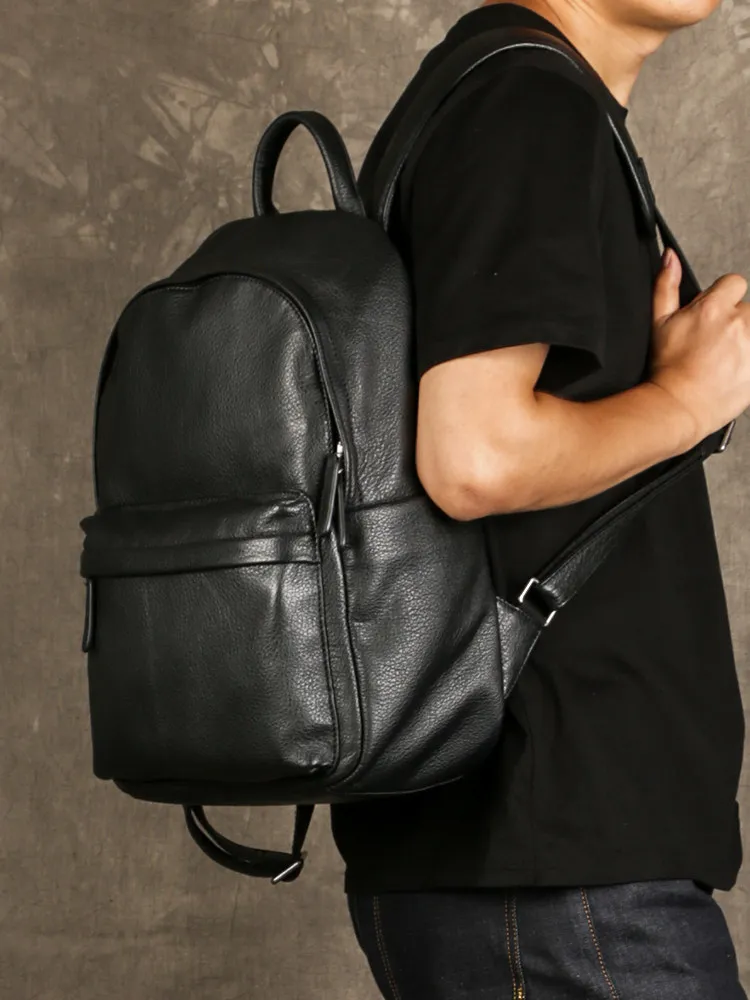 Mochila de cuero genuino para hombre, mochila de cuero de vaca de gran capacidad para mujer, mochila escolar natural de 14 pulgadas, mochila de oficina, Mochilas