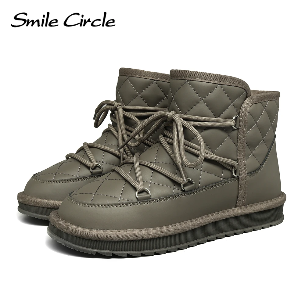 Smile Circle Snow Boots Women Winter Warm Plush Leather Ankle Boots