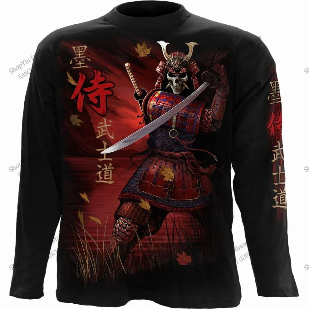 New Japanese Style Tattoo Samurai 3d Print Long Sleeve T-shirt For Men Women Fashion Sports Tops Tees Men Clothing Street tshirt