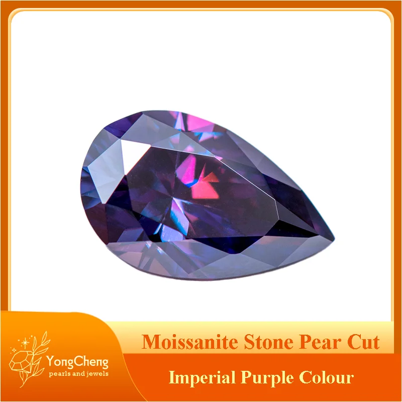 

Moissanite Stone Pear Cut Imperial Purple Colour Lab Created Diamond DIY Ring Necklace Earrings Main Materials GRA Certificate