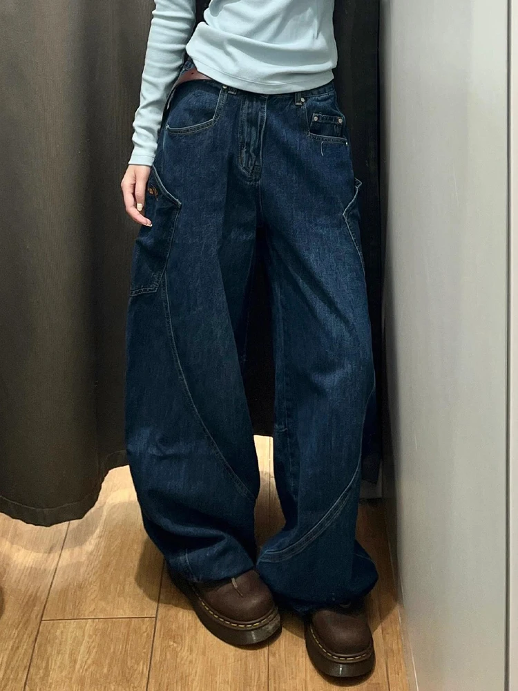 

High Waist A-Line Denim Jeans Women's Spring New Sle Waed out Floor-Length Trendy Blue Knife Casual Faion