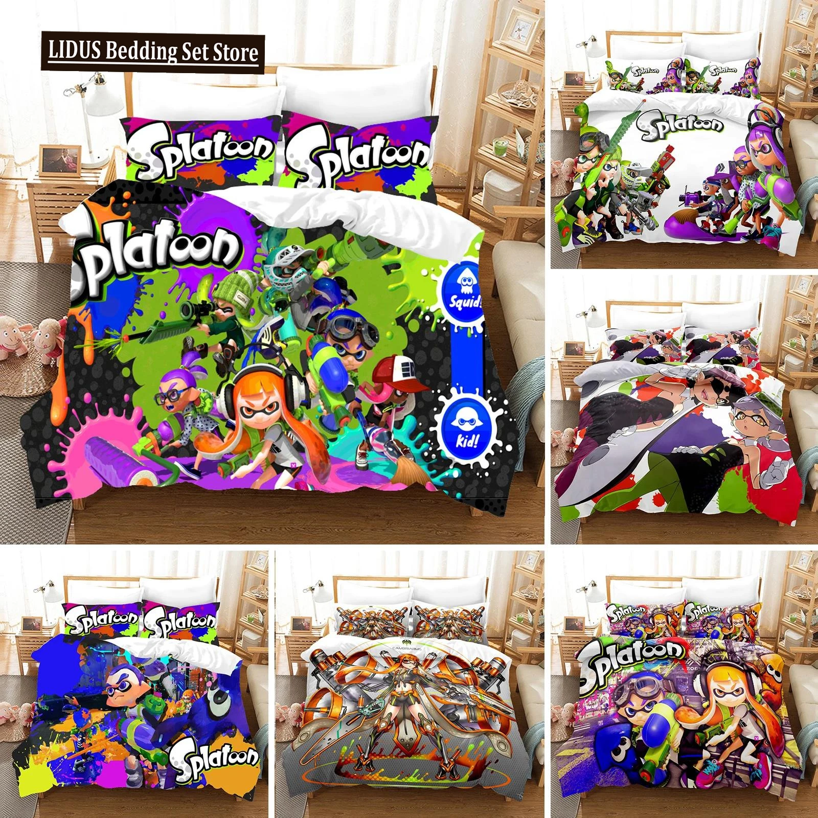 

3D Printed Splatoon Bedding Set Duvet Cover Bedroom Comforter Covers Single Twin King ​Size Quilt Cover Home Textile 2/3PCS