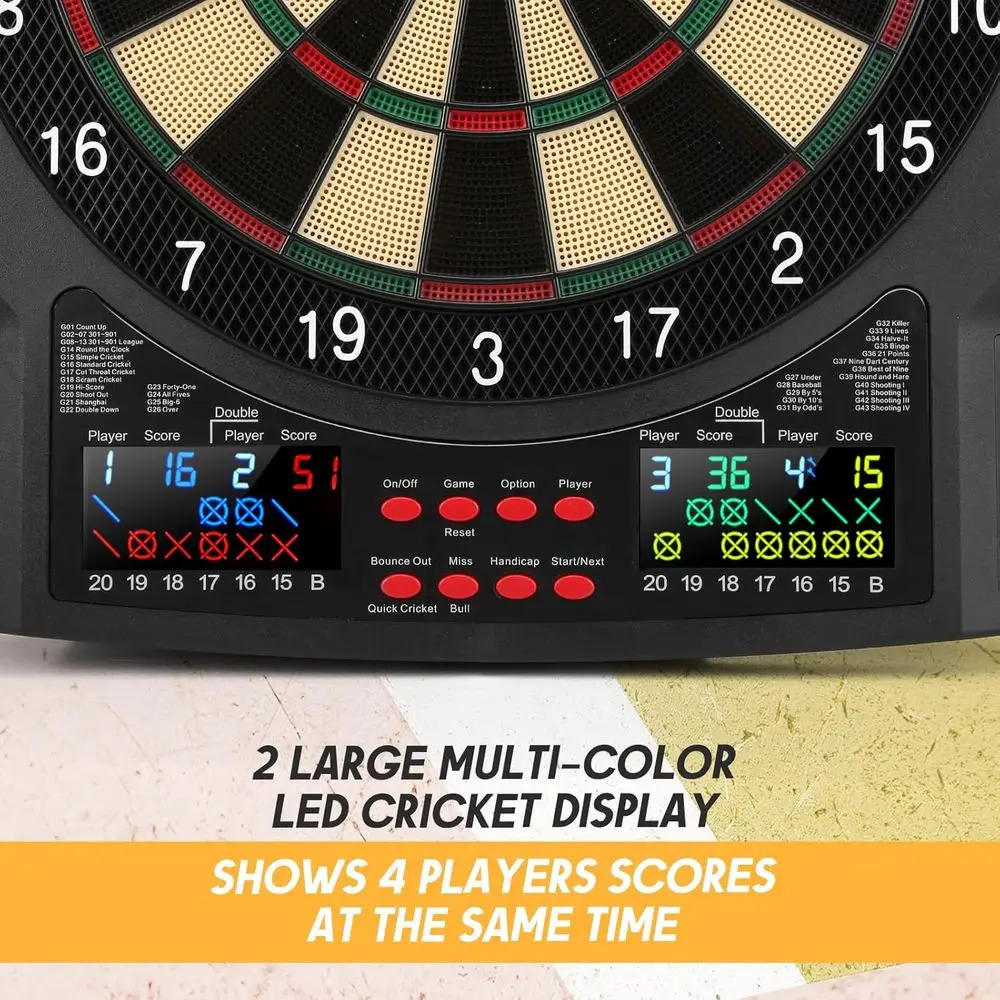 43-Game LED Digital Dartboard with 6 Darts, 100 Tips, and 320 Play Variants