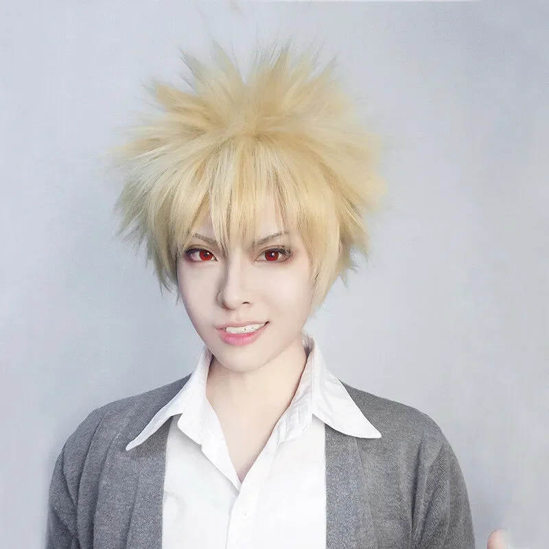 Bakugou Katsuki mein Held Academia Baku kein Held kurze flauschige blonde Cosplay Perücke