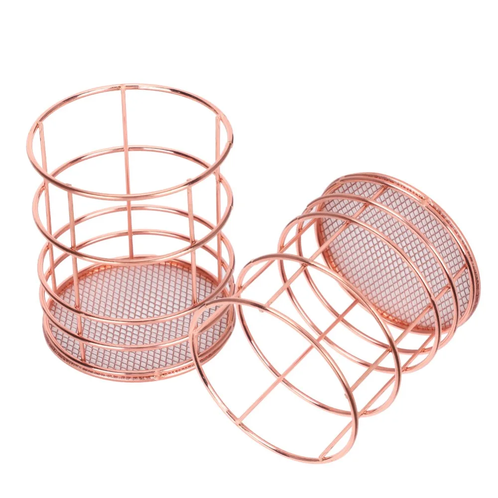 

2Pcs Decorative Hollow Design Pen Holder Stainless Steel Round Desktop Storage Box Mesh 10*8*8cm Hollow Pen Holder Vanity Table