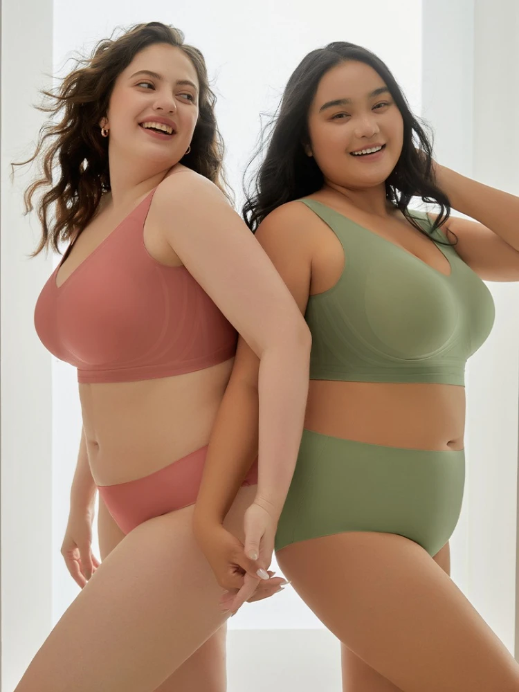 105, комплекты бесшовных бюстгальтеров большого размера с чашкой BCDE, тонкое нижнее белье с полной чашкой, антипровисающие беспроводные бюстгальтеры большого размера, удобный спортивный жилет, трусики