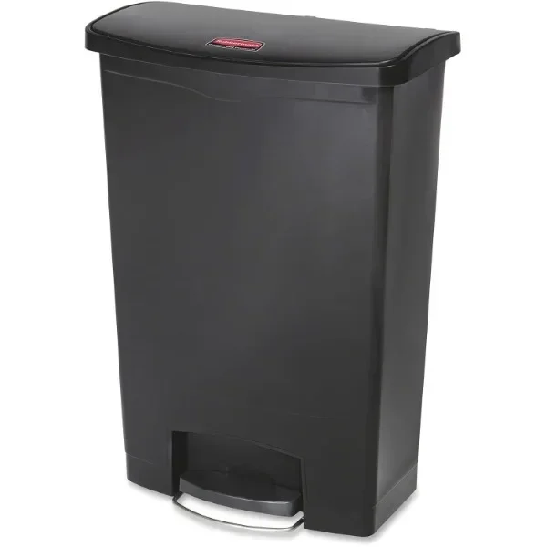 Rubbermaid Commercial Products Streamline Slim Step-On Plastic Trash Garbage Can, 24 Gallon, Black, Hands-Free Garbage Can