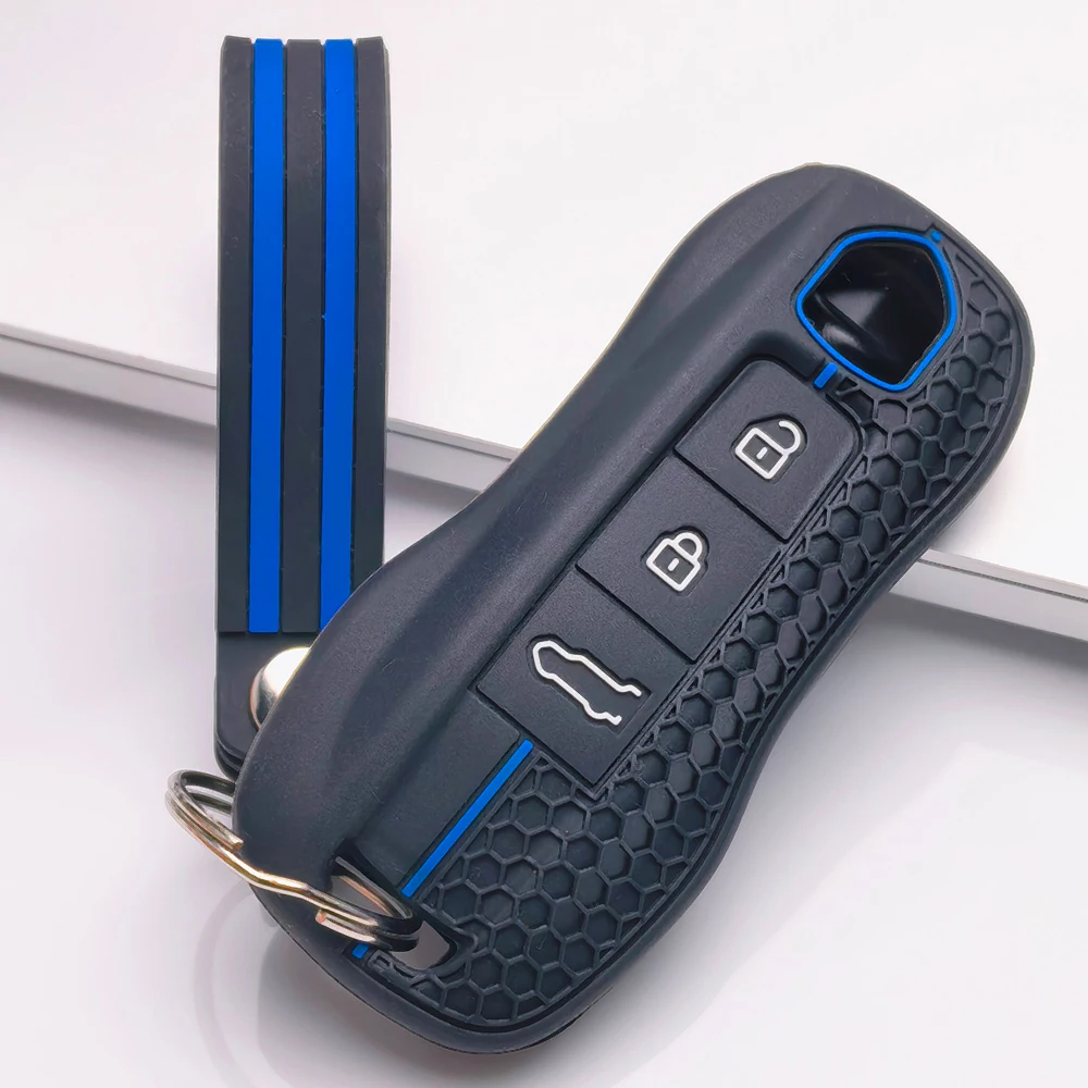 Protective Silicone Key Cover For Porsche 911 Cayenne Panamera Macan Taycan 718 Boxster Cayman with double loop Long Lasting