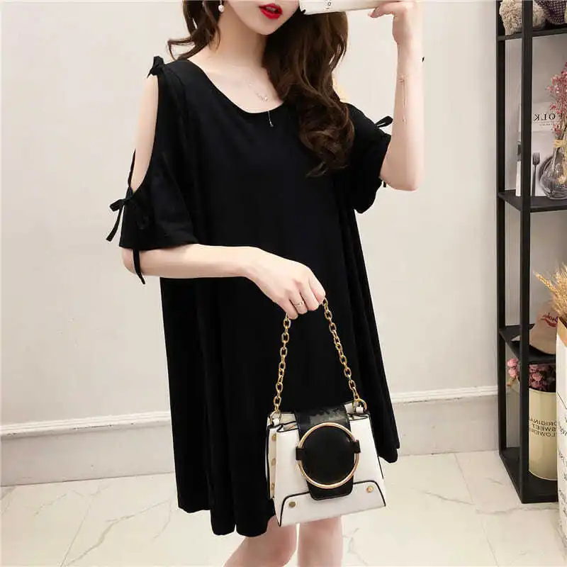 Grande taille femmes T-irt oulder Bared ort Sve coupe ample couche de Base printemps été Faion coréen Sle rond Ne haut