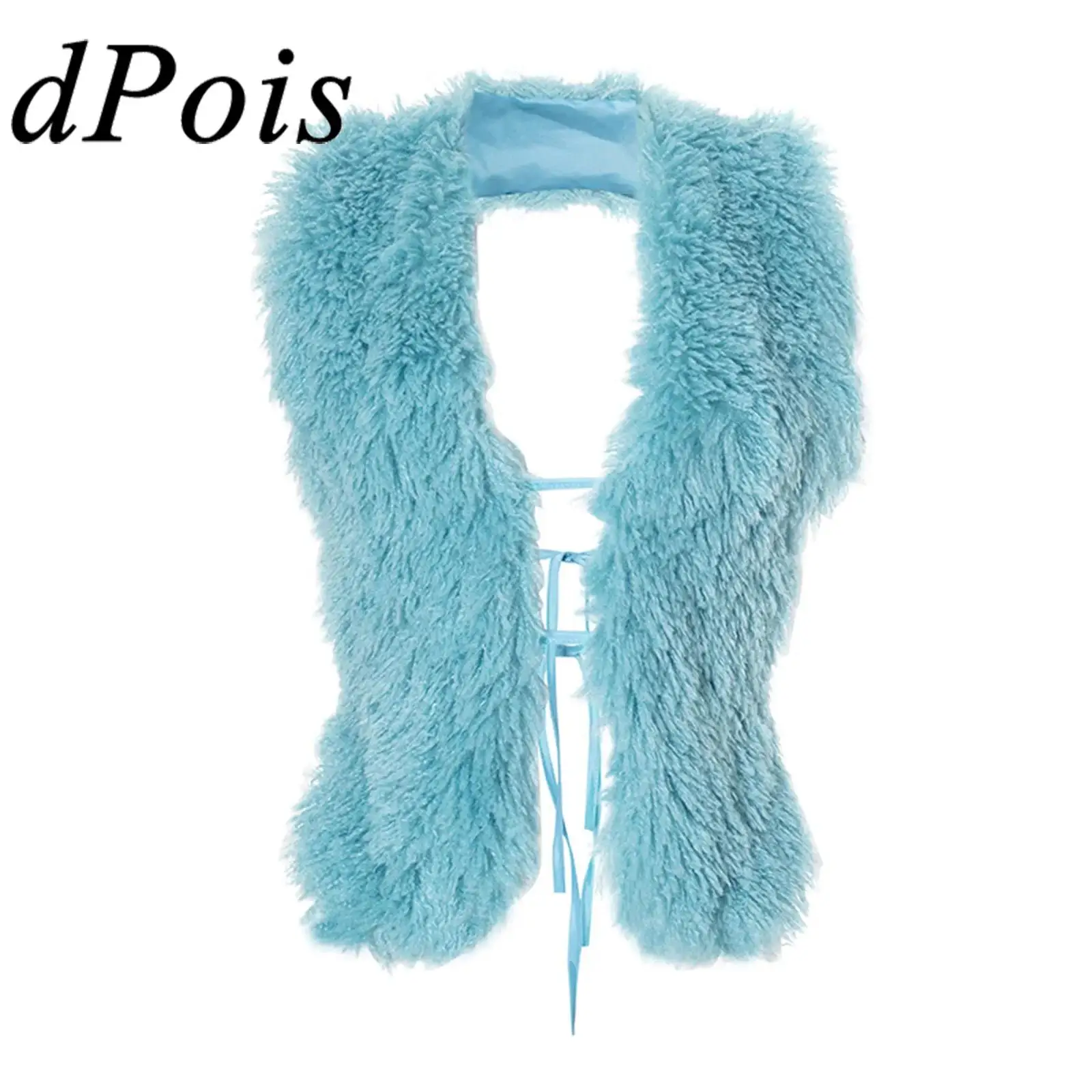 

Women Stylish Hot Faux Fur Halter Vest Sleeveless Tie Backless Tank Tops for Cocktail Party Club Date Music Festival Costume