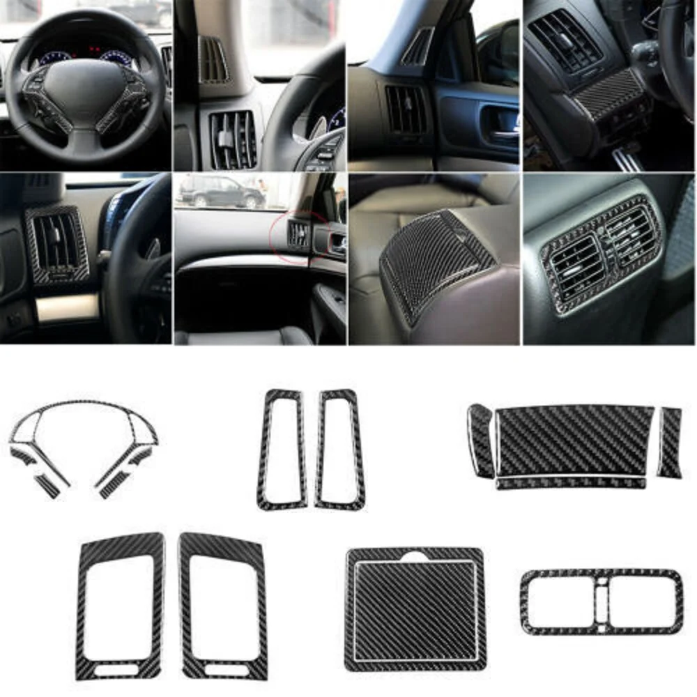 

16Pcs Carbon Fiber Interior Steering Wheel Air Outlet Gear Trims Full Kit Cover Trim Set For Infiniti G37 Sedan 2010-2013