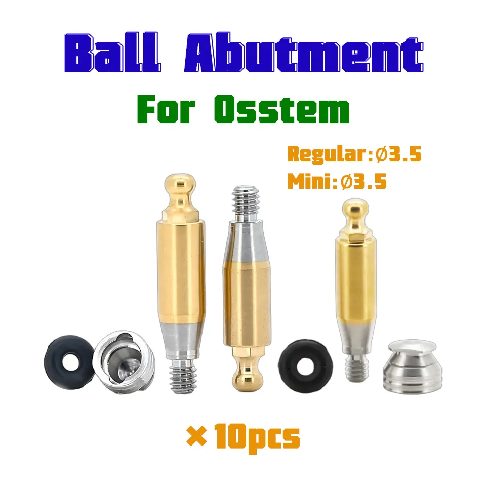 10x Dental Ball Attachment Abutment Compatible Osstem Regular Mini Titanium Screw Overdenture Prosthetic Lab Dentistry Material