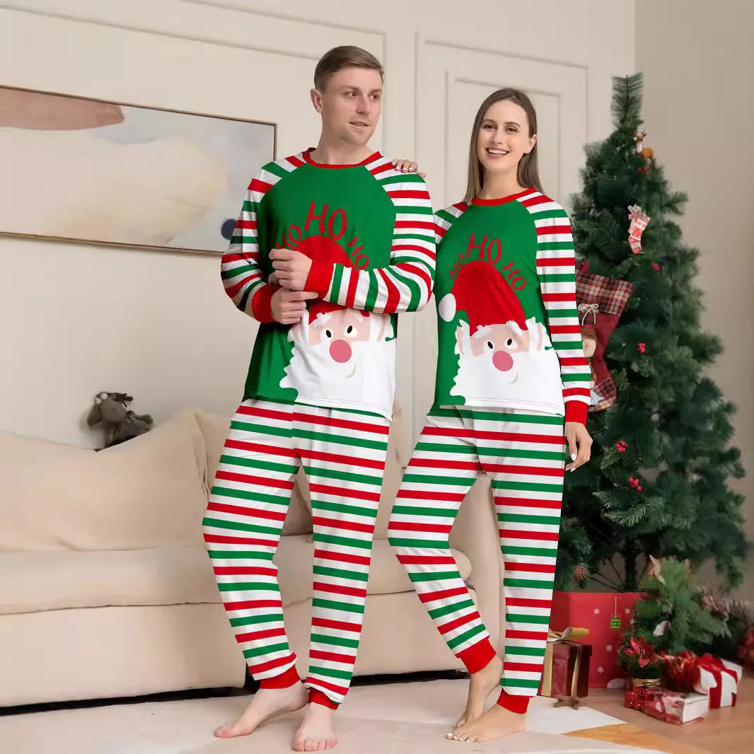 Europe and the United States 2024 new Santa Claus stripes Christmas family home clothing pajamas new set