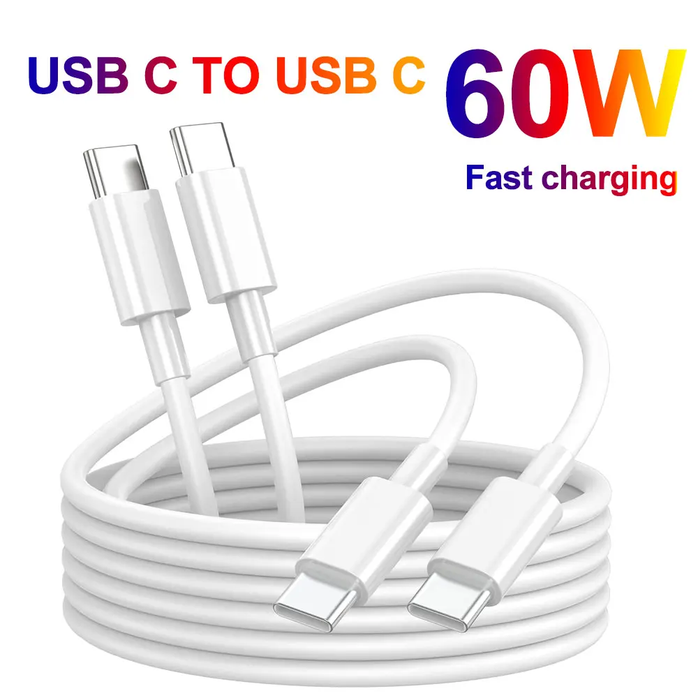 60W 3A USB C to C Fast Charging Cable, Quick Charge Type C Cord, 1m/2m , For iPhone 15/16 Series, Samsung Galaxy, Huawei, Xiaomi