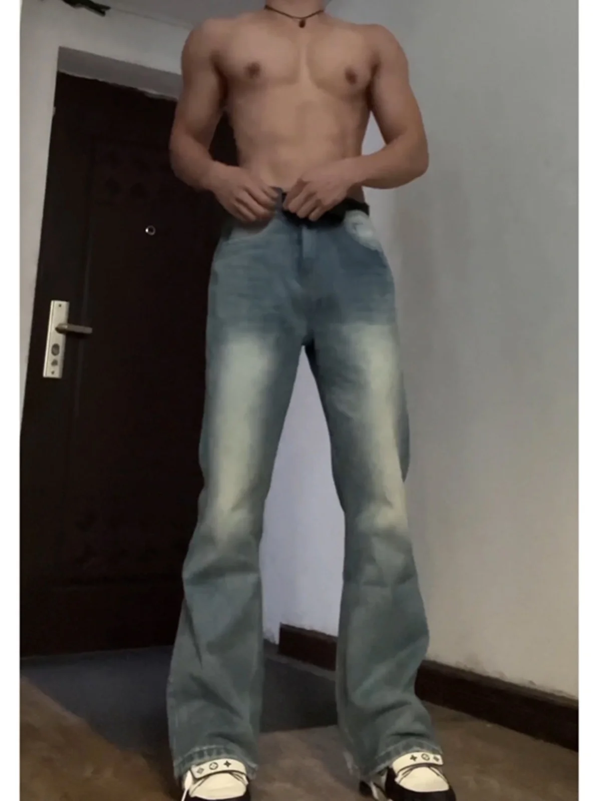 

Rinsed Vintage Blue Jeans Men's American High Street Autumn Winter Extended Length Tall Straight Leg Micro Flared Pants