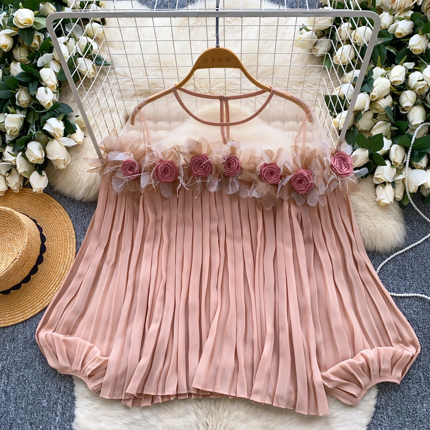 

Vintage basics Three-dimensional mesh Blouse Slim Elegant Korean Fashion Sexy Women Shirt Femme Blusa