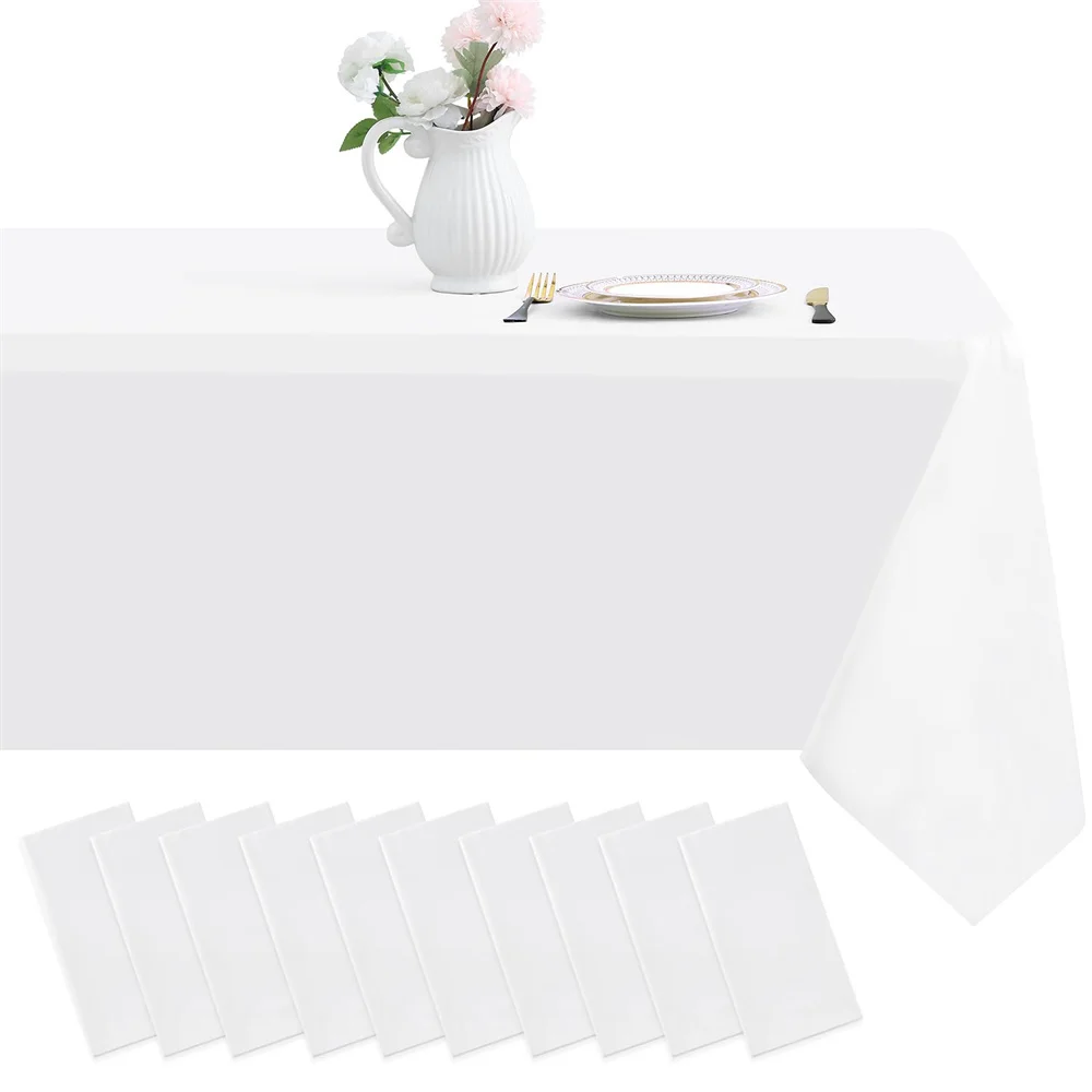 

Homaxy 10 Pack Disposable Plastic Table Cloth Rectangle Waterproof Vinyl Tablecloth Table Clean Table Cover Dining Party Wedding