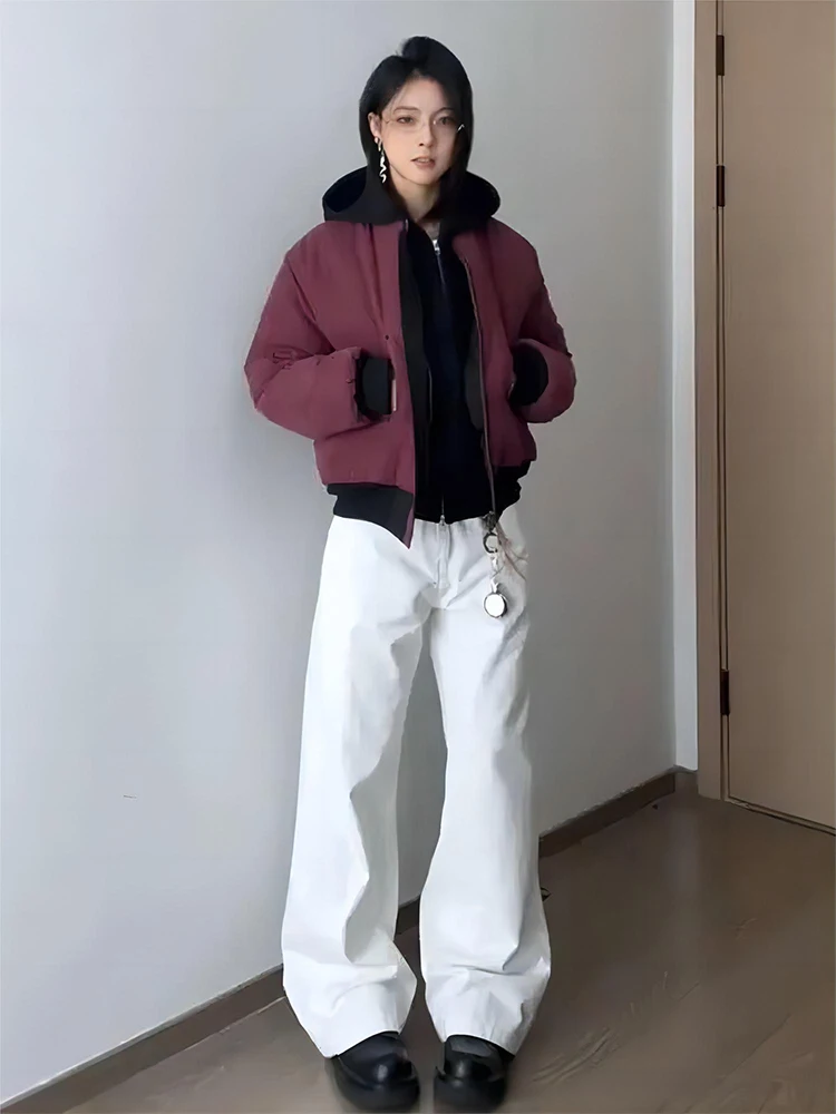 

White High Waist Straight Leg Jeans Men's Spring Autumn American High Street Vibe Slimming Long Pants Casual Youth Faion