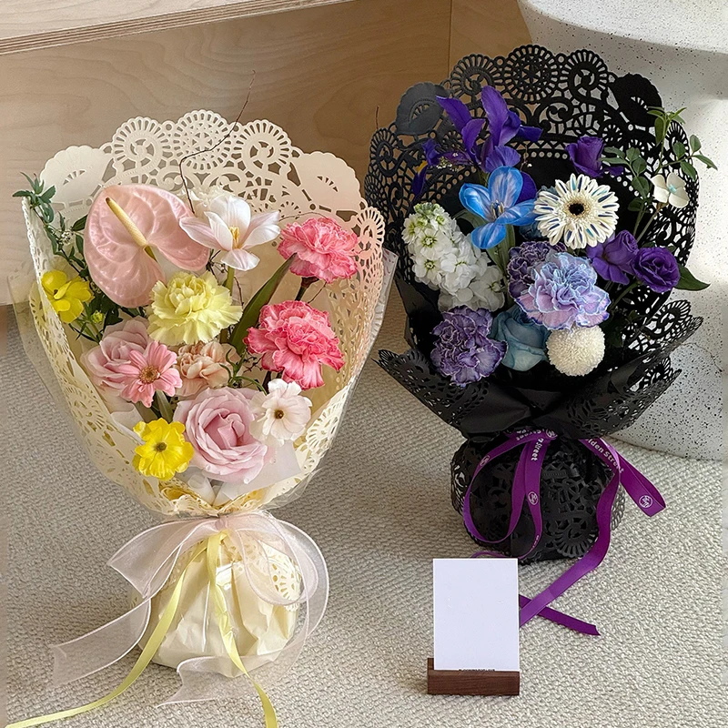 12pcs, Valentine's Day 3D Lace Wrapping Paper, Classical Hollow Lace Pattern Paper For Bouquet, Korean Packaging Film For Flower
