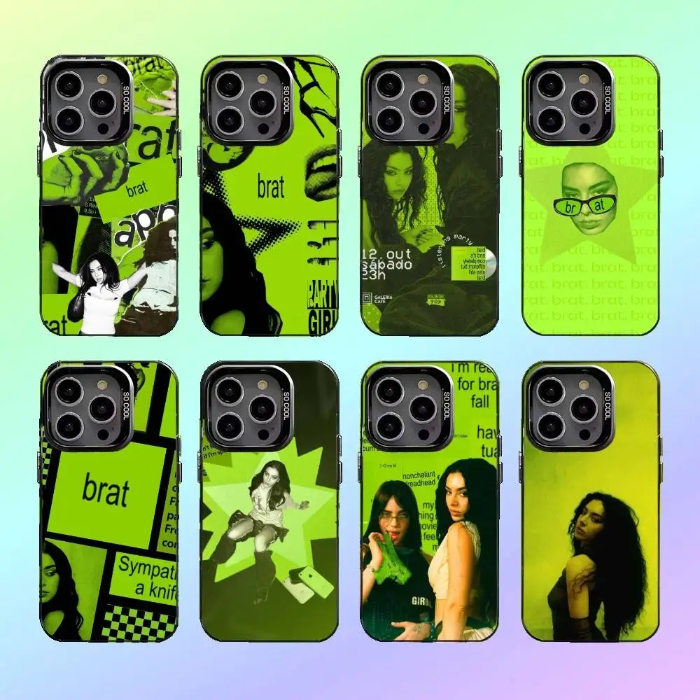 

Singer C-Charli X-XCX BRAT Phone Case For iPhone17,16,15,14,13,12,11 Plus,Pro Max Colored silver phone case