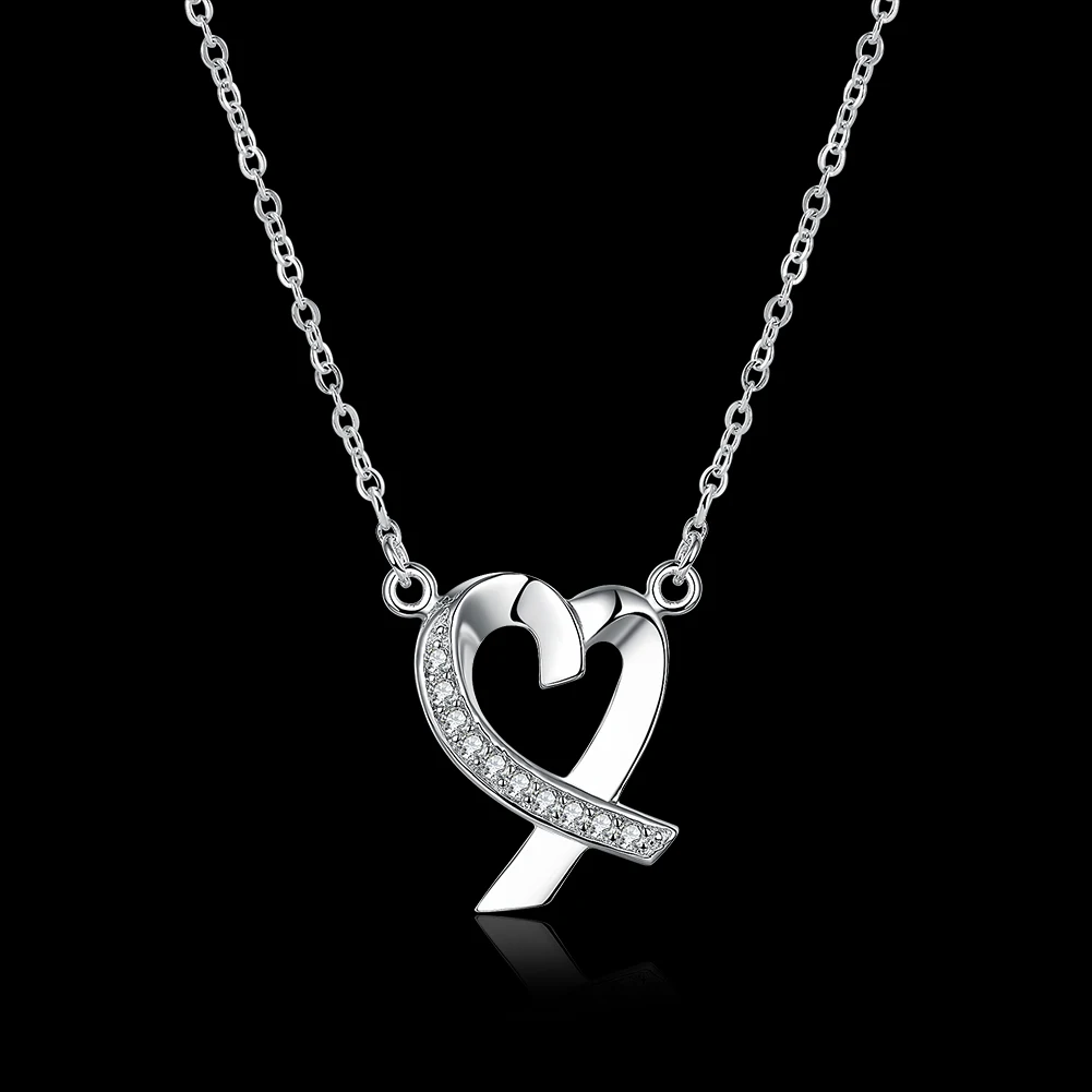 45cm 925 Sterling Silver Zircon Heart Pendant Necklace For Women Men Popular Jewelry Fashion Wedding Charm Accessories