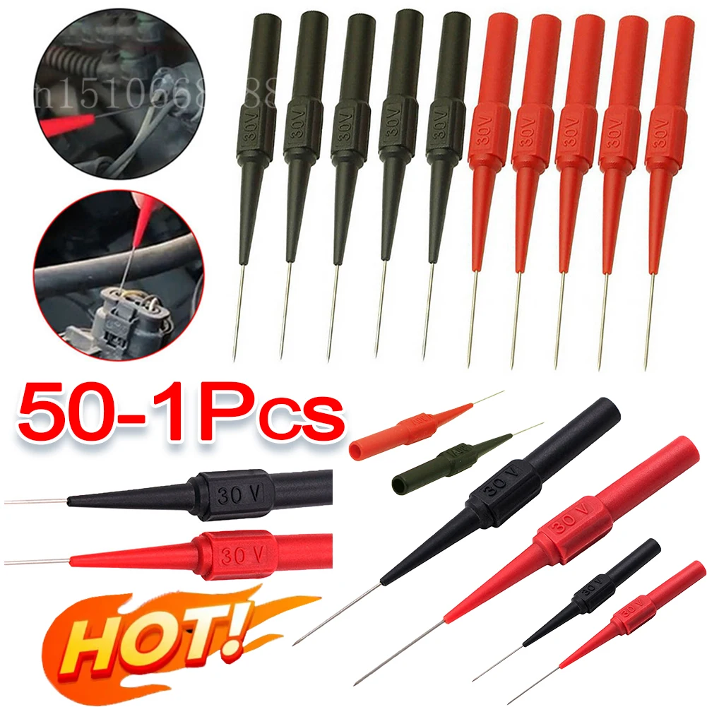 50-10Pcs 30V Diagnostic Tools Multimeter Test Lead Extention Back Piercing Needle Tip Probes Car Automotive Test Probe Kit 0.7MM