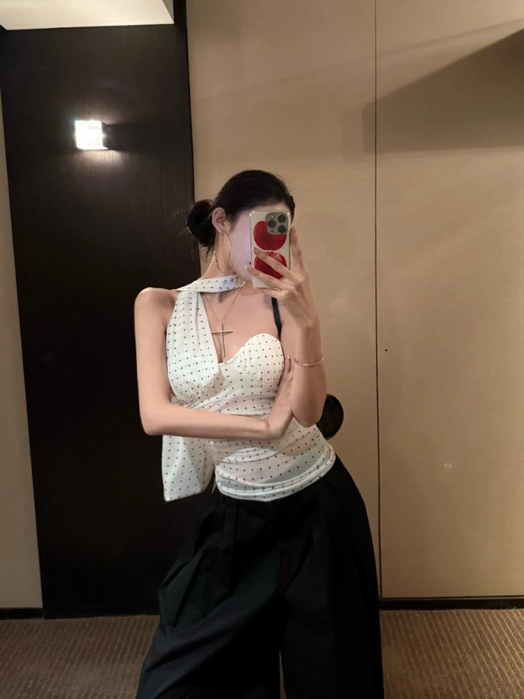 Sexy Design Polka Dot Halter Backless Vest Top Summer Slimming Versatile for Women Casual Daily Wear Must Have