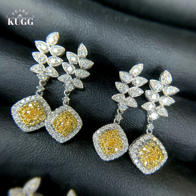 

KUGG серьги из 100% белого золота 18 карат, роскошные элегантные стильные серьги-капли с настоящими натуральными желтыми бриллиантами для женщин, ювелирные изделия для вечеринок