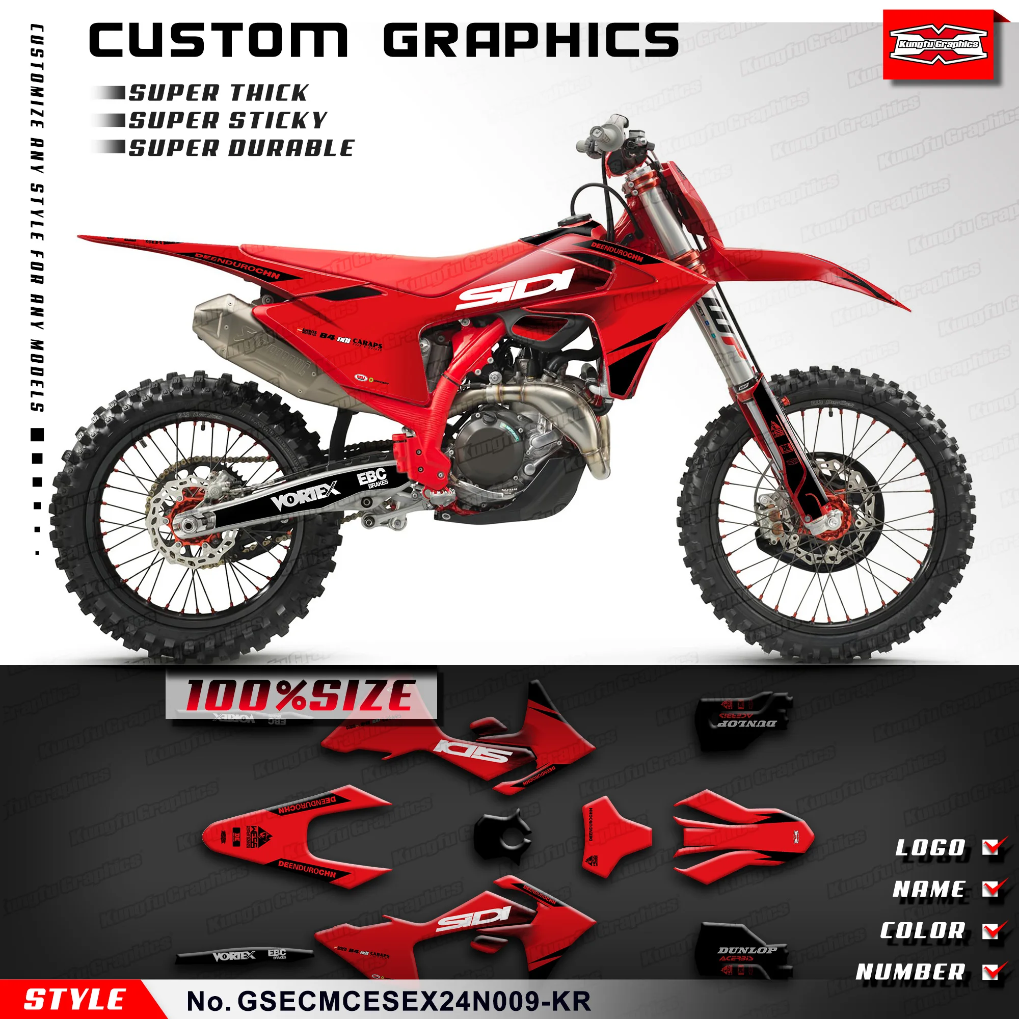 

KUNGFU GRAPHICS Motorcycle Decal Kit for EC EX MC ES 125 250 300 250F 300F 350F 450F 500F 2024, GSECMCESEX24N009-KR