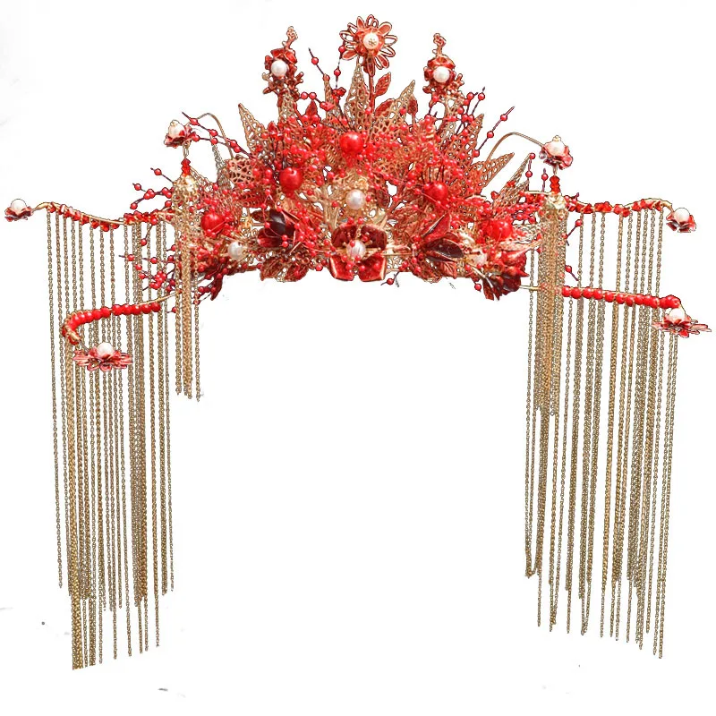 Vintage Hair Crown Women Chinese Traditional Jewelry Headdress Women Hanfu Crown Earrings Set Bridal Wedding Hair Accessories image 6