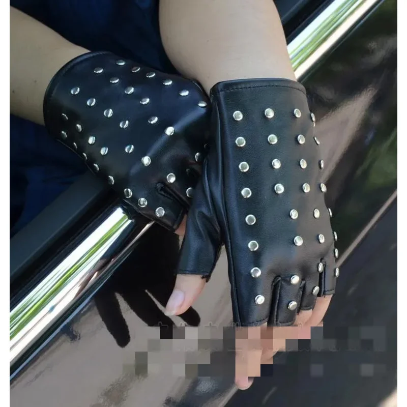 New fashion women's punk rivets motorcycle gloves fashion PU leather glove female accessories Black outdoor riding Guantes r3222